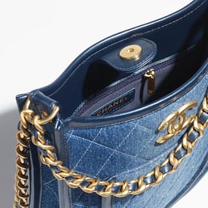 Hobo Handbag - Washed Denim & Gold-Tone Metal Blue